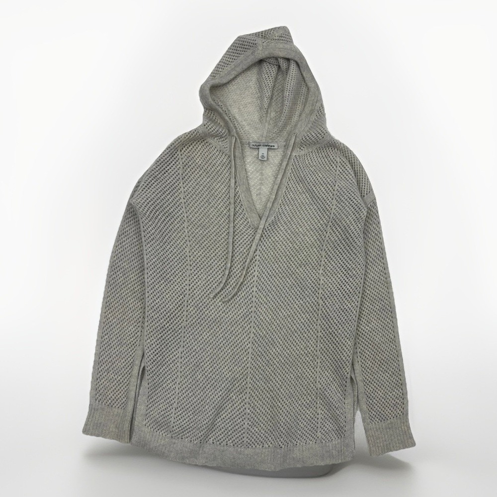 Autumn Cashmere XS Sweater 100% Cashmere Hooded Open Knit Gray Sand Soft Cozy - Picture 1 of 12